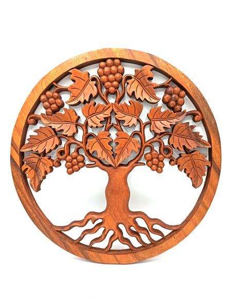 Vyrezávaný Drevený Obraz - Strom Života Hrozno 40cm