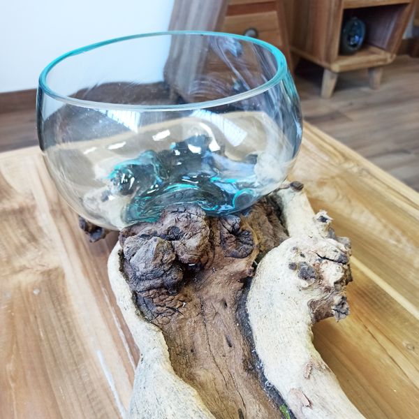 Roztavené Sklo na Dreve XL- Dve Misky - 70 cm