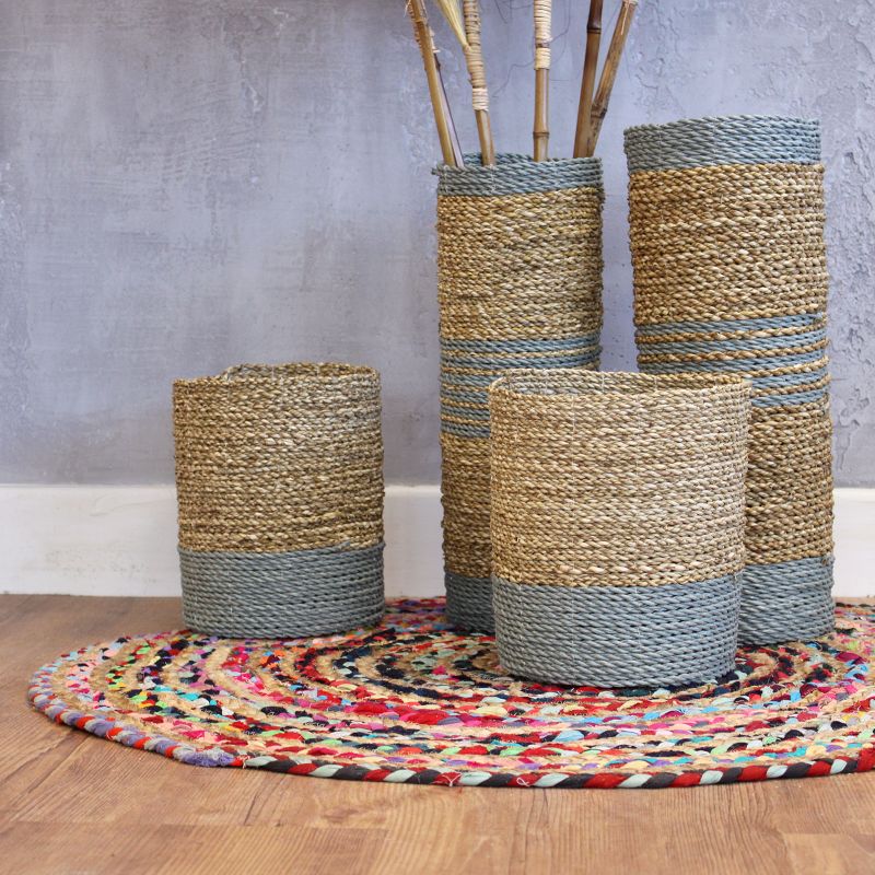 Súprava z Morskej Trávy a Čierna Raffia – 2 Vázy a 2 Koše