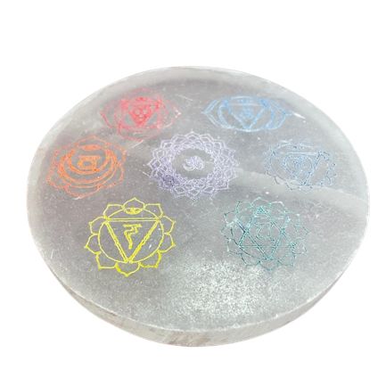 Stredná Selenitová Podložka 10cm - Chakra - Farebná