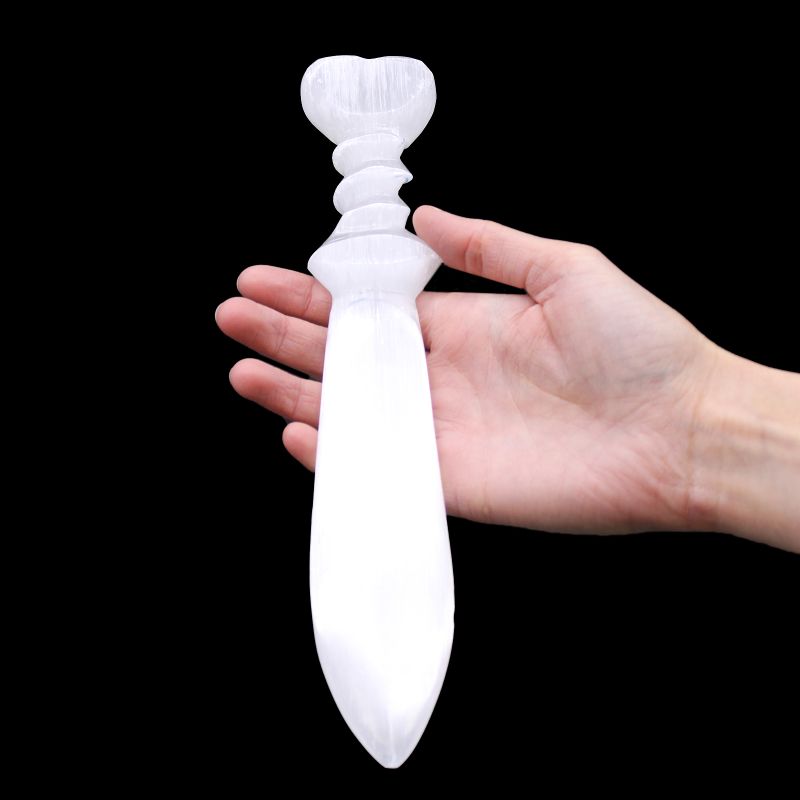 Selenitový Veľký Rituálny Nôž - Špirála (25cm)