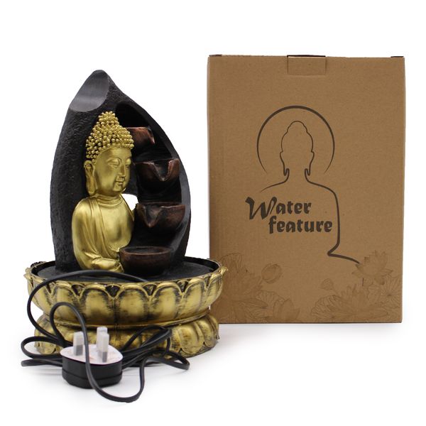 Stolová Fontánka - 30cm - Zlatý Budha & Tečúca Misky