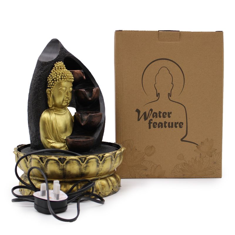 Stolová Fontánka - 30cm - Zlatý Budha & Tečúca Misky