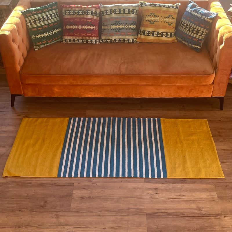 Koberec z Indickej Bavlny - 70x170cm - Modrožltý