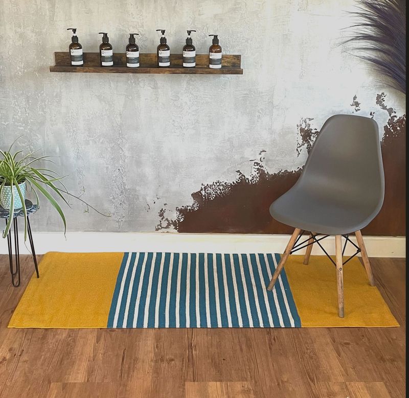 Koberec z Indickej Bavlny - 70x170cm - Modrožltý