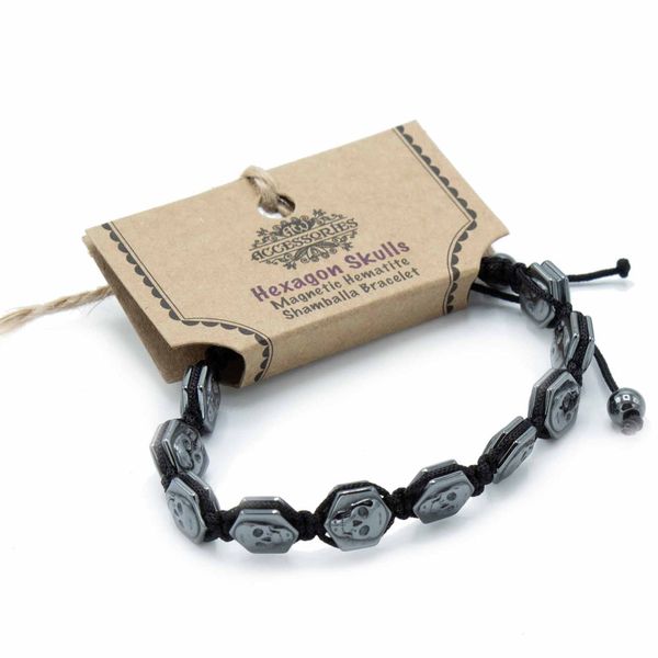 Magnetický Hematitový Náramok Shamballa - Šesťuholníkové Lebky