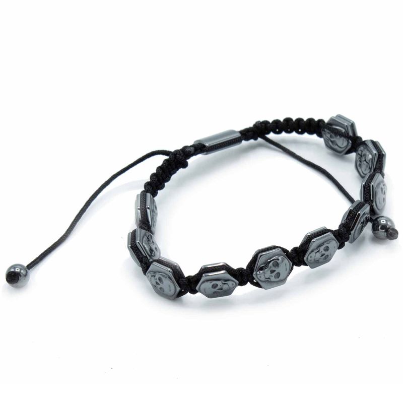 Magnetický Hematitový Náramok Shamballa - Šesťuholníkové Lebky