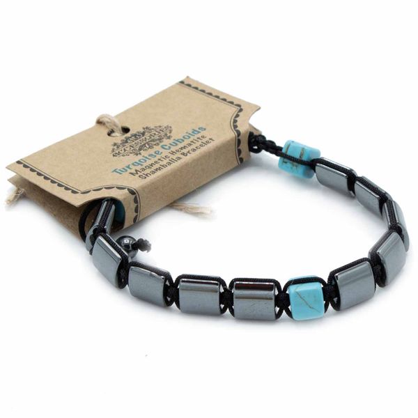 Magnetický Hematitový Náramok Shamballa - Kocky - Tyrkys