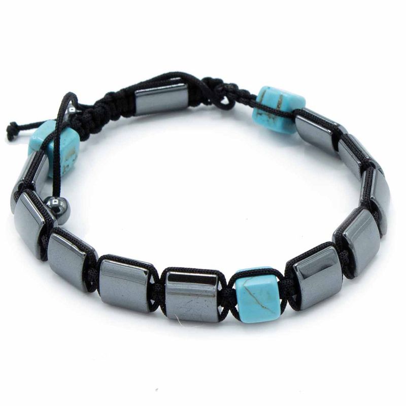 Magnetický Hematitový Náramok Shamballa - Kocky - Tyrkys