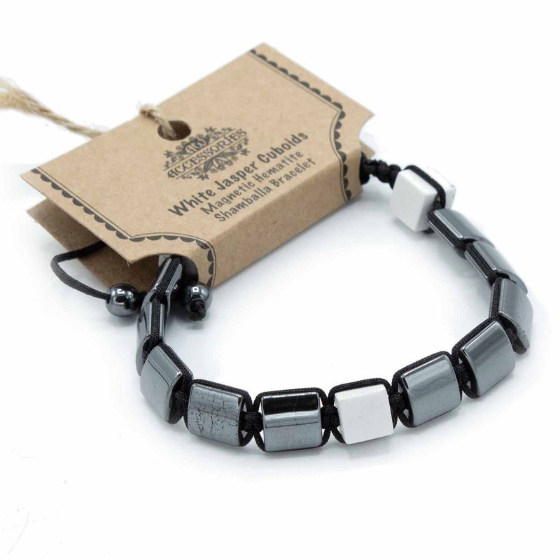 Magnetický Hematitový Náramok Shamballa - Kocky - Biely Jaspis