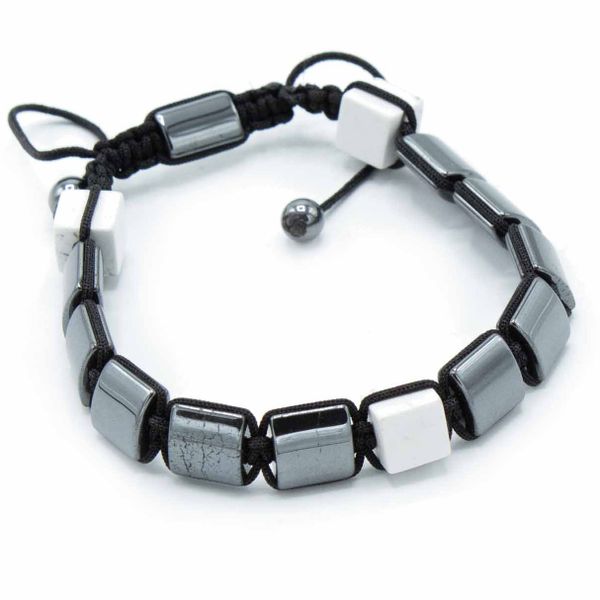 Magnetický Hematitový Náramok Shamballa - Kocky - Biely Jaspis