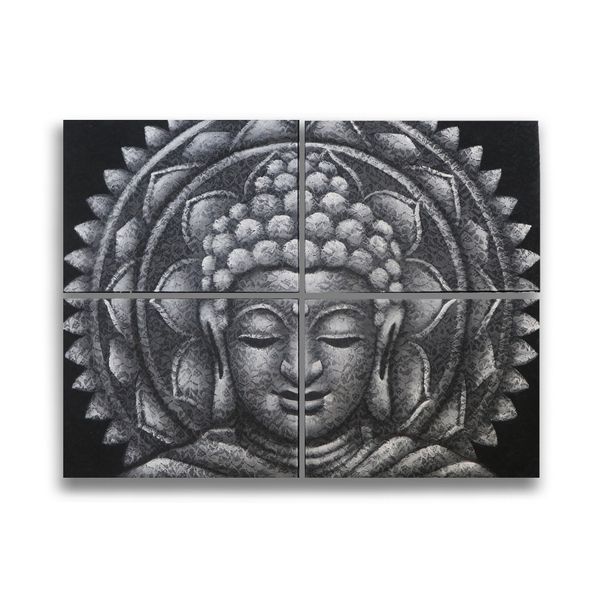 Detail Brokátu Sivý Buddha Mandala Obraz 30x40cm x 4