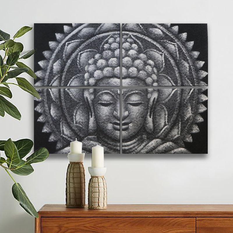 Detail Brokátu Sivý Buddha Mandala Obraz 30x40cm x 4