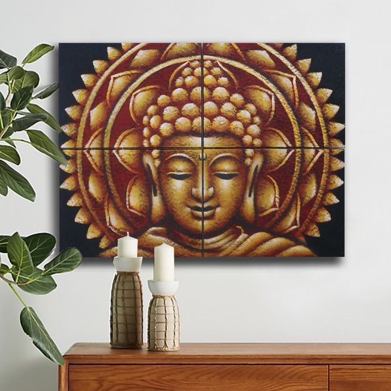 Detail Brokátu Zlatý Buddha Mandala Obraz 30x40cm x 4