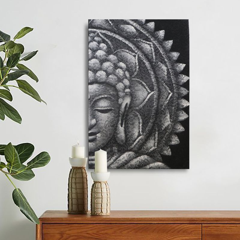 Šedý Budha Mandala Obraz 60x80cm