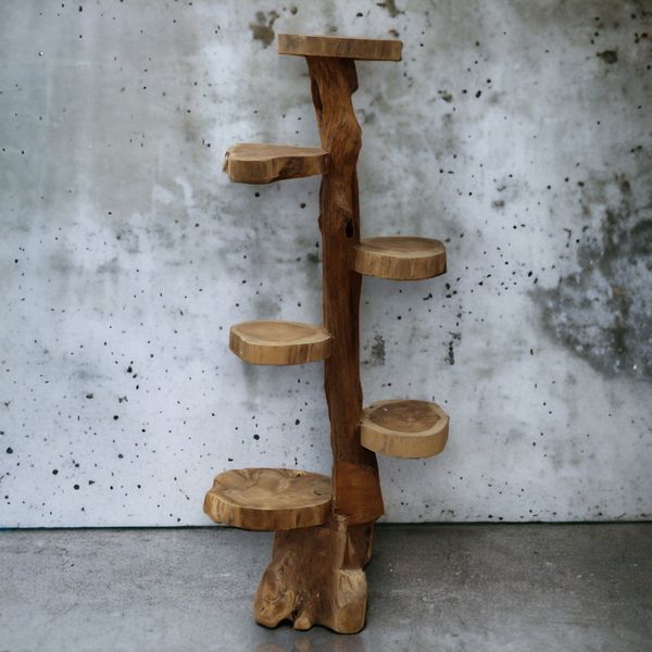 Prírodný Teakový Stojan k so 6 Poličkami - 120 cm
