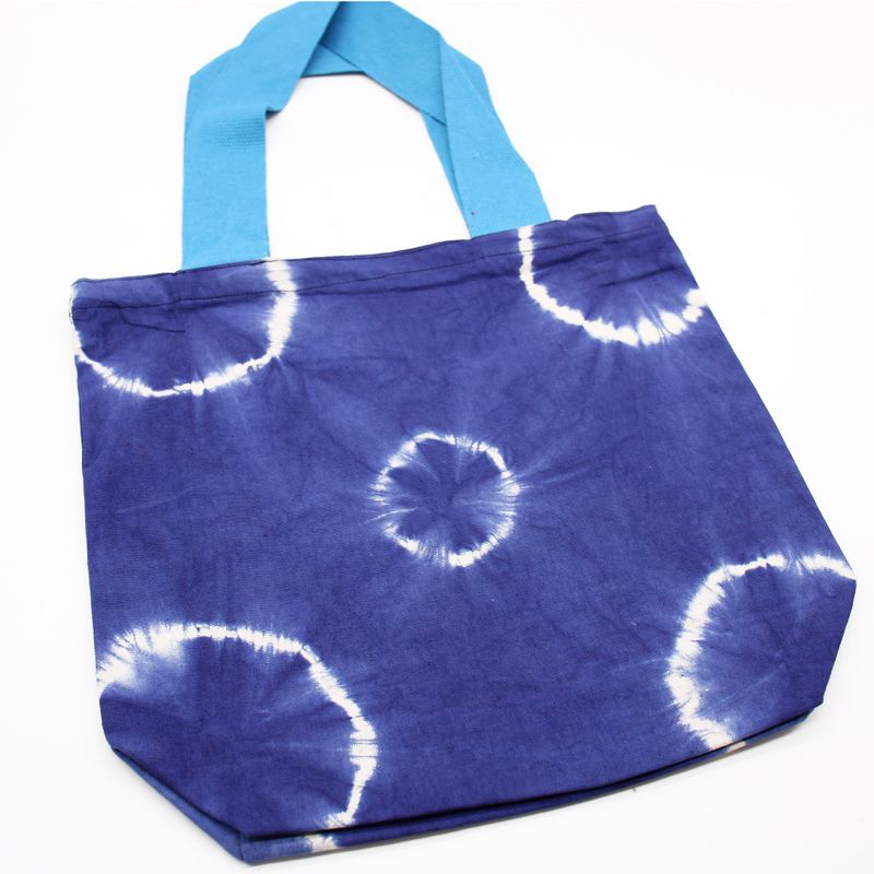Prírodná Bavlnená Taška Tye-Dye (8 oz) – 38 x 42 x 12 cm – Modré Krúžky – Modré Ramienka