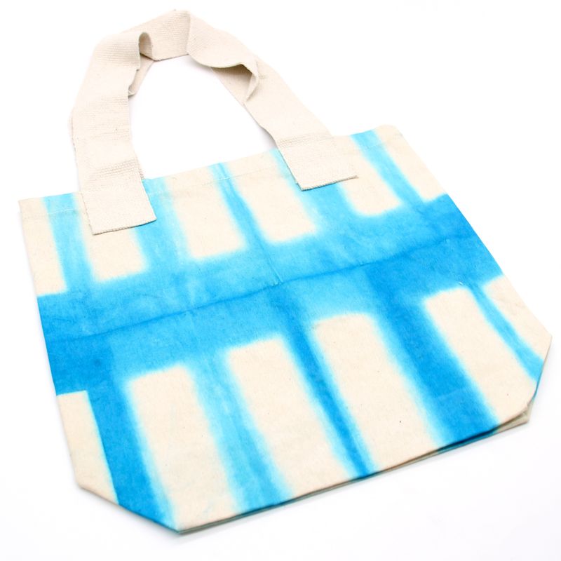 Prírodná Bavlnená Taška Tye-Dye (8oz) - 38x42x12cm - Nebeské Modré Obdĺžniky - Prírodné Ramienka