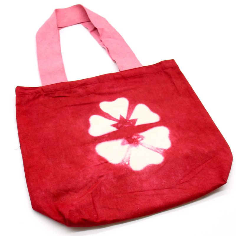 Prírodná Bavlnená Taška Tye-Dye (8oz) - 38x42x12cm - Gaštanový Kvet - Ružové Ramienka