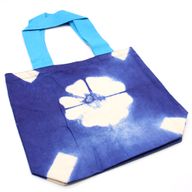 Prírodná Bavlnená Taška Tye-Dye (8oz) - 38x42x12cm - Modrý kvet - Modré Ramienka