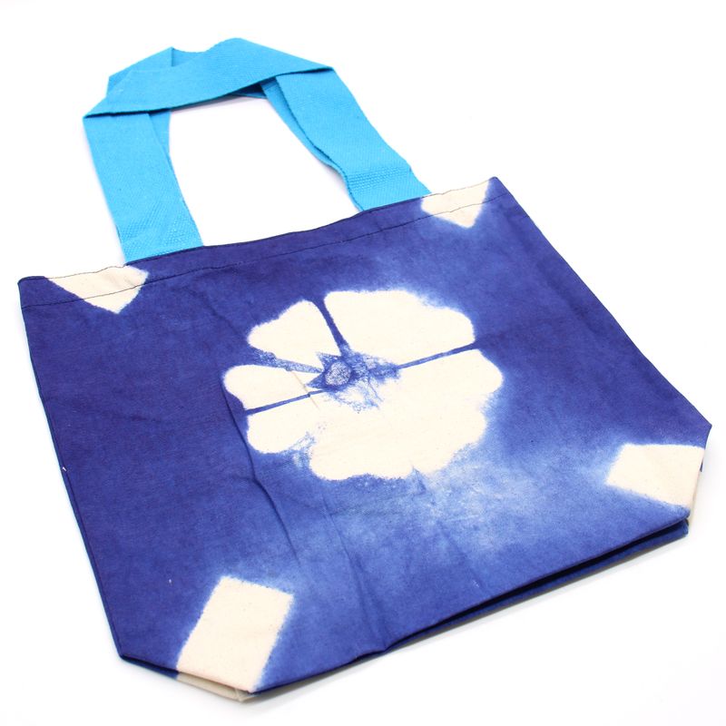 Prírodná Bavlnená Taška Tye-Dye (8oz) - 38x42x12cm - Modrý kvet - Modré Ramienka