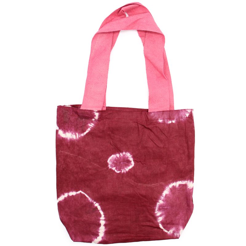 Prírodná Bavlnená Taška Tye-Dye (8oz) - 38x42x12cm - Gaštanové Krúžky - Ružové Ramienka