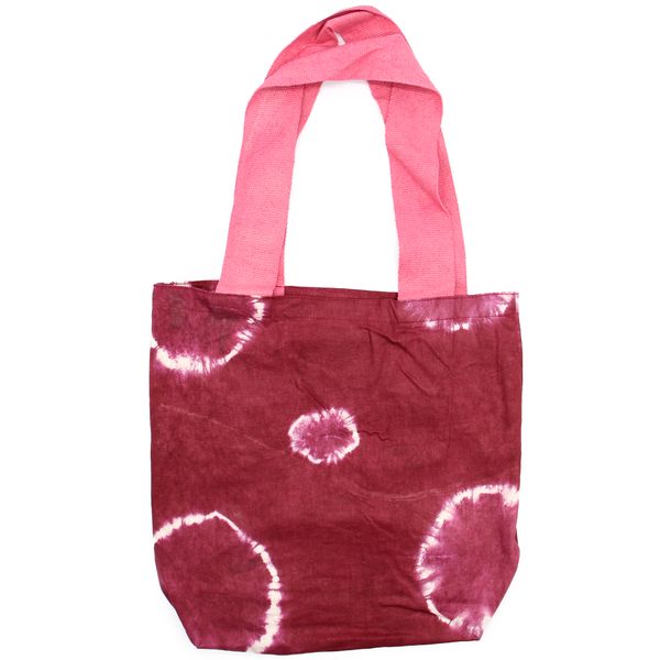 Prírodná Bavlnená Taška Tye-Dye (8oz) - 38x42x12cm - Gaštanové Krúžky - Ružové Ramienka