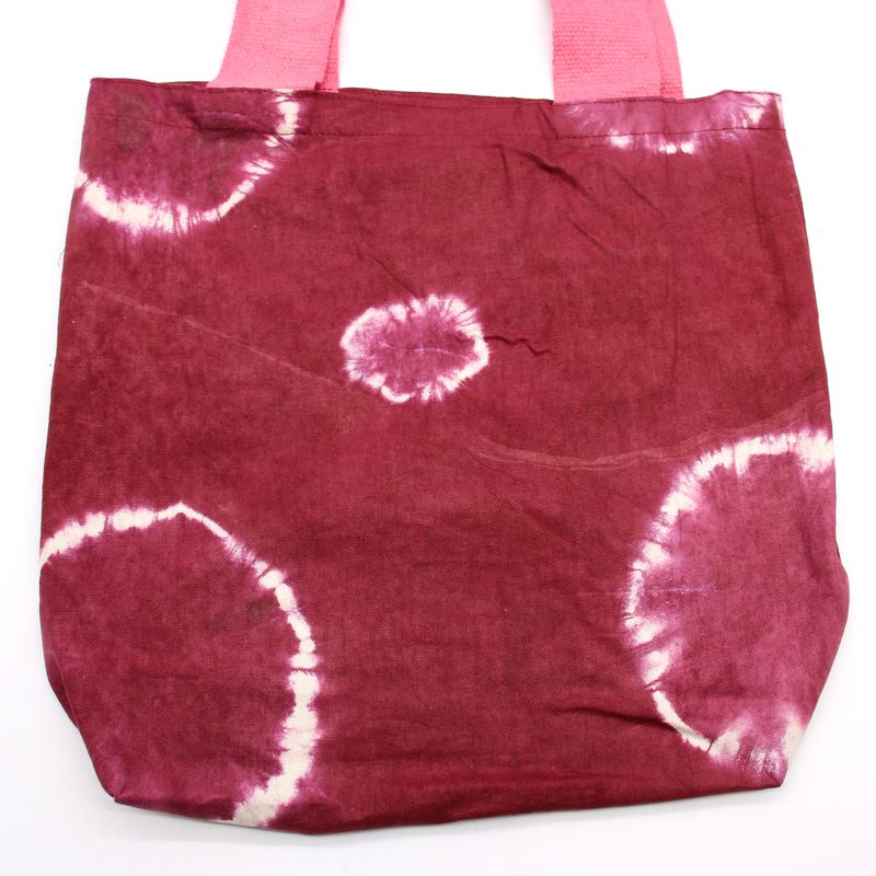 Prírodná Bavlnená Taška Tye-Dye (8oz) - 38x42x12cm - Gaštanové Krúžky - Ružové Ramienka