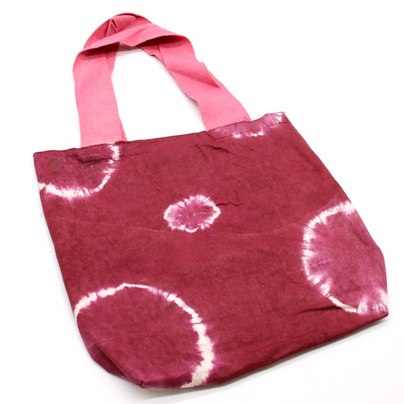 Prírodná Bavlnená Taška Tye-Dye (8oz) - 38x42x12cm - Gaštanové Krúžky - Ružové Ramienka