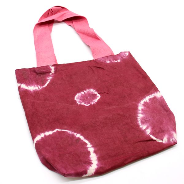 Prírodná Bavlnená Taška Tye-Dye (8oz) - 38x42x12cm - Gaštanové Krúžky - Ružové Ramienka