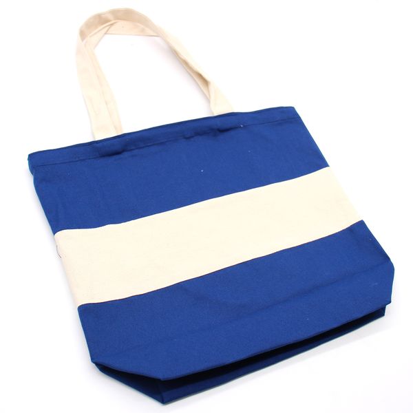 Dvojfarebná Bavlnená taška - 38 x 42 x 12 cm - Modrá a Prírodná - 10 oz