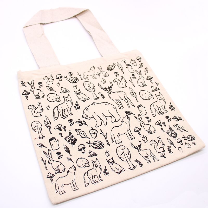 Veľká Bavlnená Nákupná Taška - 38 x 42 cm - Život v Lese - 10 oz