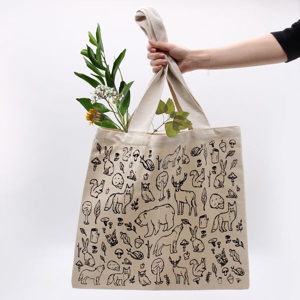 Veľká Bavlnená Nákupná Taška - 38 x 42 cm - Život v Lese - 10 oz