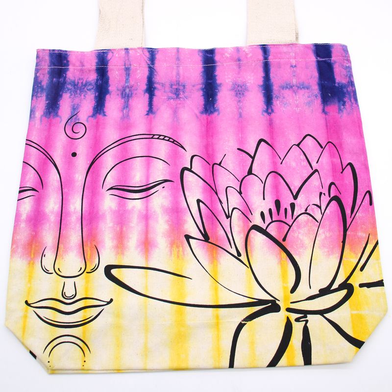 Bavlnená Taška (6oz) - 38x42x12cm - Lotus Buddha - Viacfarebná - Prírodné Ramienka