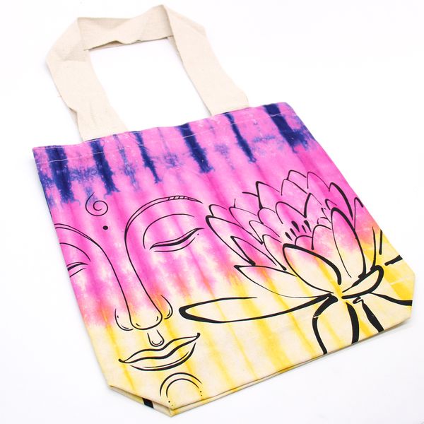 Bavlnená Taška (6oz) - 38x42x12cm - Lotus Buddha - Viacfarebná - Prírodné Ramienka
