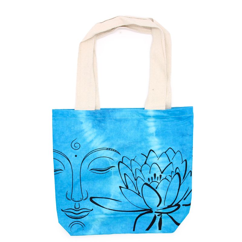 Bavlnená Taška (6oz) - 38x42x12cm - Lotus Buddha - Modrá - Prírodné Ramienka