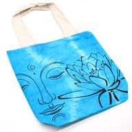 Bavlnená Taška (6oz) - 38x42x12cm - Lotus Buddha - Modrá - Prírodné Ramienka