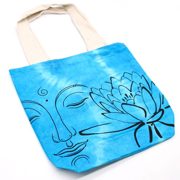 Bavlnená Taška (6oz) - 38x42x12cm - Lotus Buddha - Modrá - Prírodné Ramienka