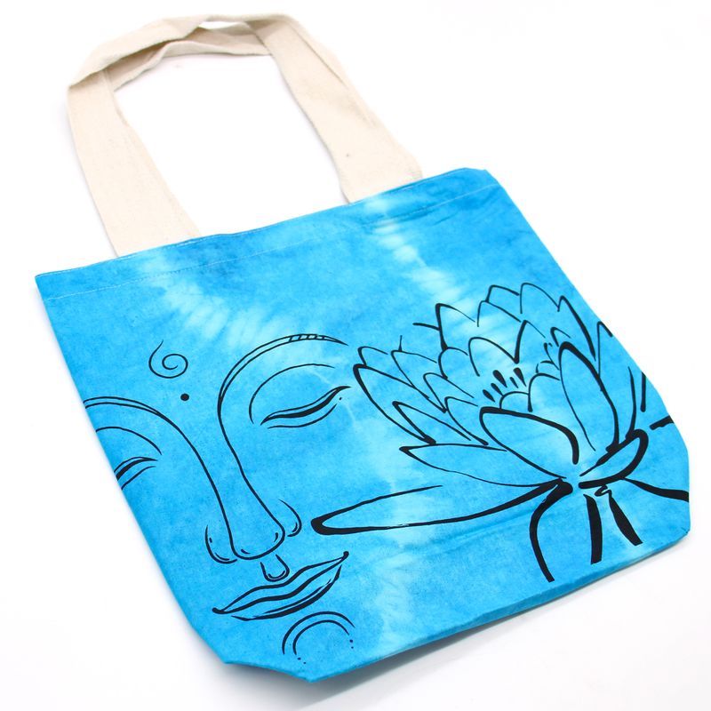 Bavlnená Taška (6oz) - 38x42x12cm - Lotus Buddha - Modrá - Prírodné Ramienka