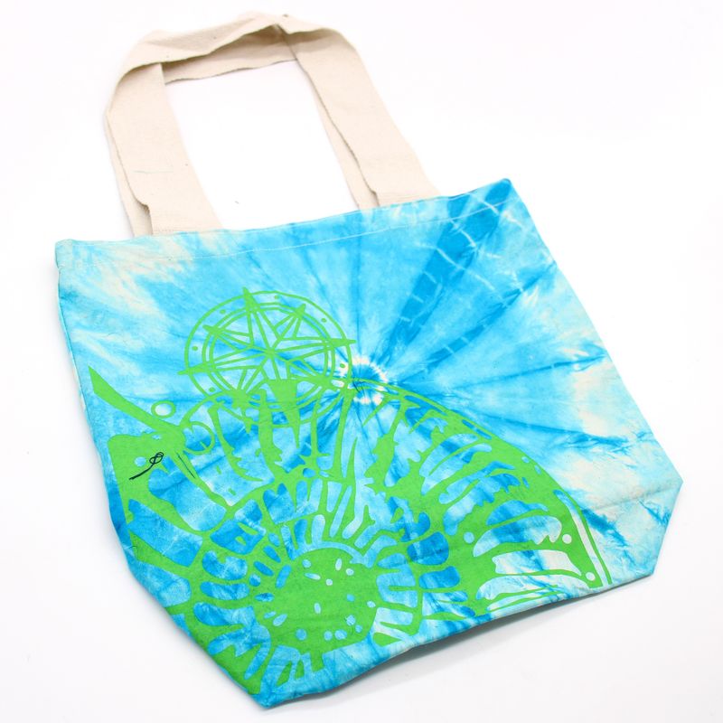 Bavlnená Taška (6oz) - 38x42x12cm - Morská Mušľa - Modrá/Zelená - Zelené Ramienka