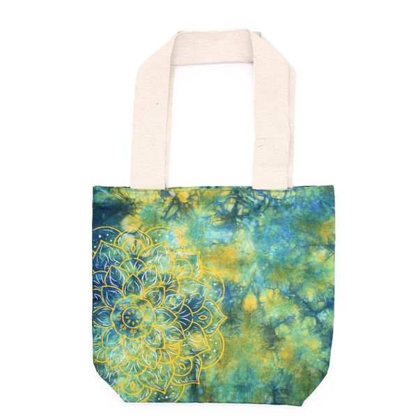 Bavlnená Taška (6oz) - 38x42x12cm - Mandala - Zelená/Modrá - Prírodné Ramienka