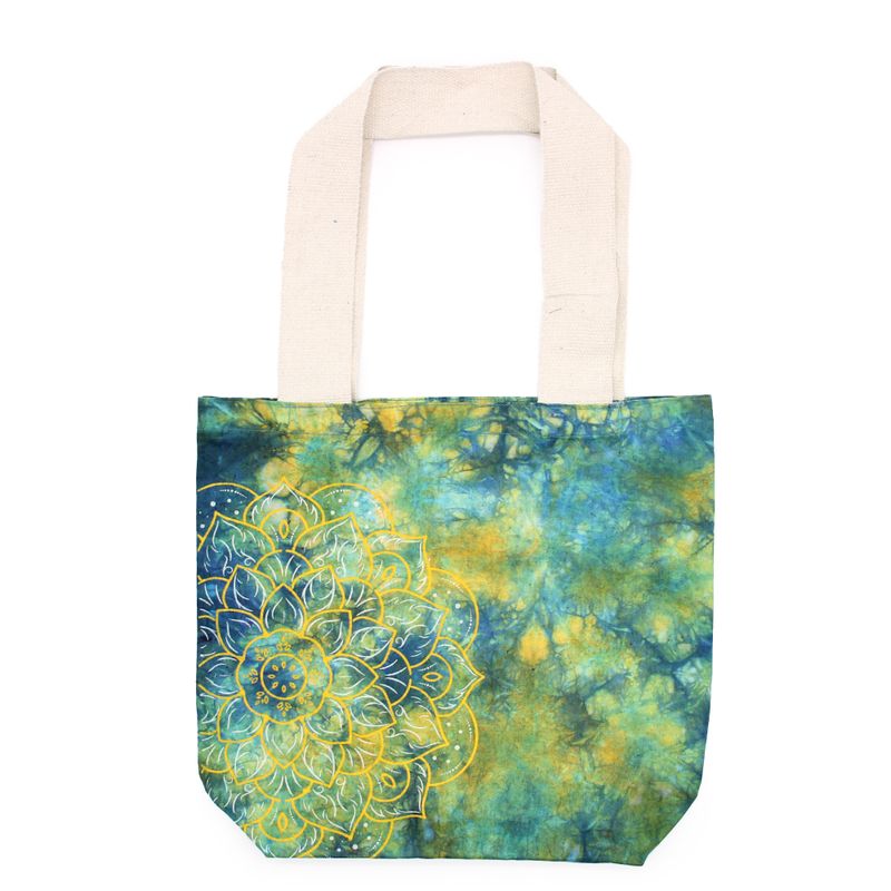 Bavlnená Taška (6oz) - 38x42x12cm - Mandala - Zelená/Modrá - Prírodné Ramienka