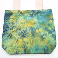 Bavlnená Taška (6oz) - 38x42x12cm - Mandala - Zelená/Modrá - Prírodné Ramienka