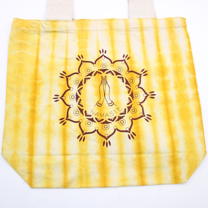 Bavlnená Taška (6oz) - 38x42x12cm - Namaste Ruky - Žltá - Prírodné Ramienka