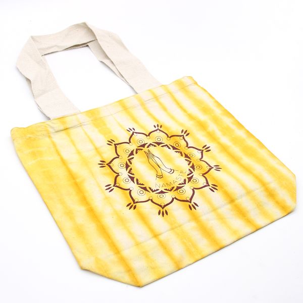 Bavlnená Taška (6oz) - 38x42x12cm - Namaste Ruky - Žltá - Prírodné Ramienka