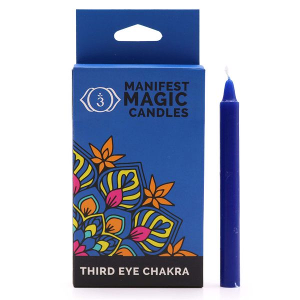 Ezoterické Magické Sviečky (balenie po 12 ks) - Tmavo Modré - Čakra Tretieho Oka