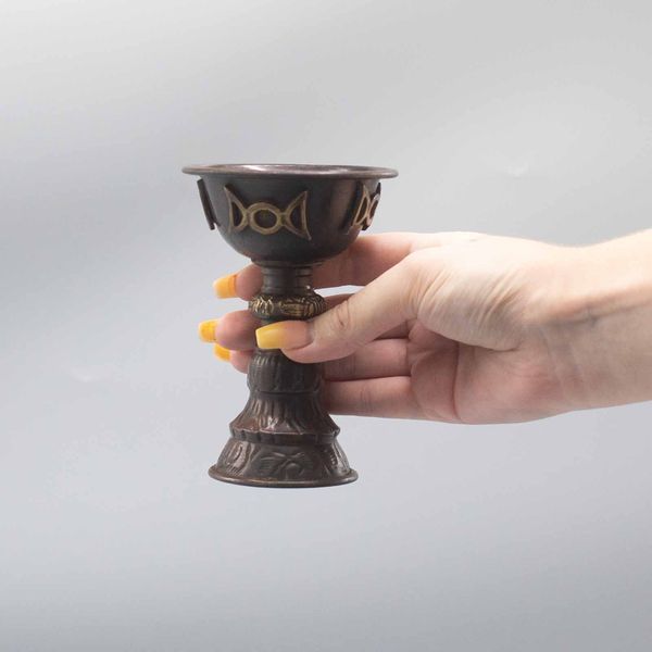 Starožitný Medený Rituálny Pohár Trojitý Mesiac 8x13cm