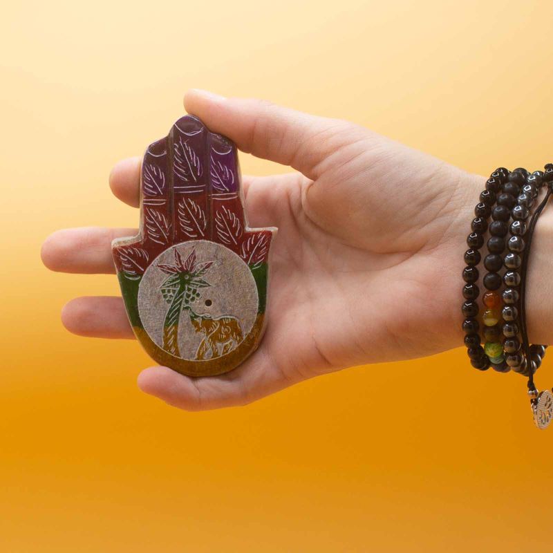 Stojan na Vonné Tyčinky Hamsa 9x6cm - Slon a Palma