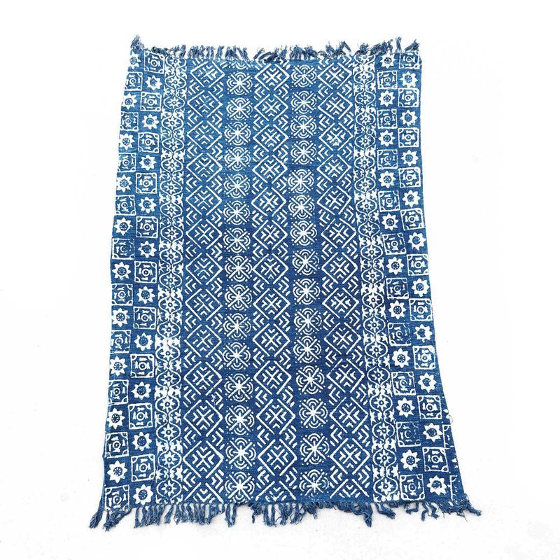Ručne Vyrábaný Indigový Prehoz - 170x120cm - Desi Pruhy
