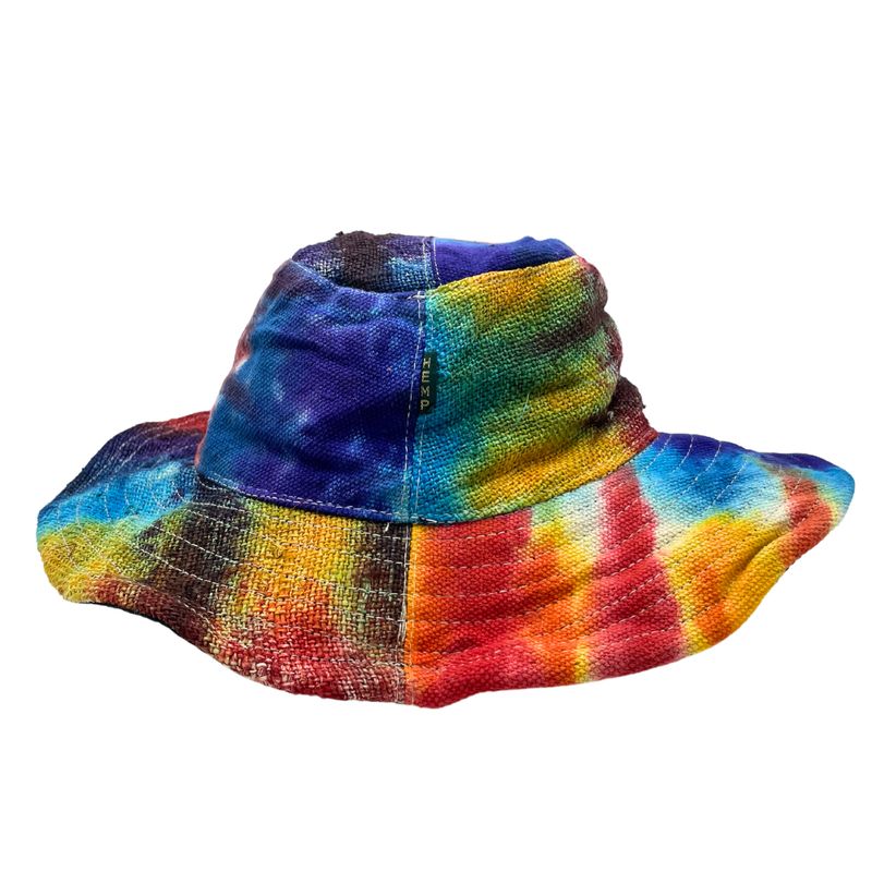 Záplatovaný a Drôtený Klobúk z Konope a Bavlny Boho Festival - Tie Dye